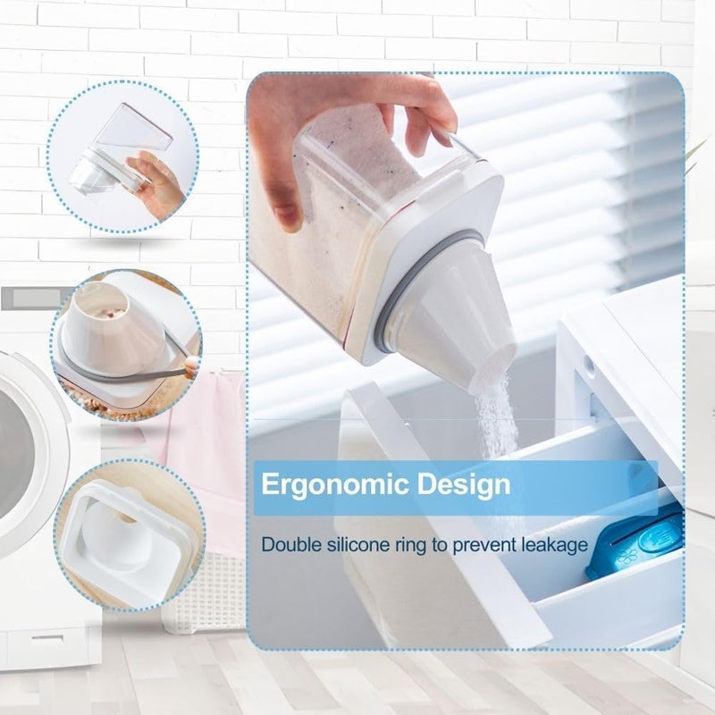2-Pack Laundry Detergent Dispensers (2750ml + 1100ml) - With Measuring Cup, Multi-Purpose Storage Jars for Washing Powder & More | Ideal for Laundry Room & Kitchen - Image 4