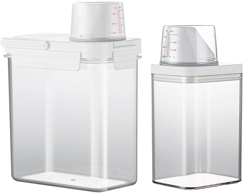 2-Pack Laundry Detergent Dispensers (2750ml + 1100ml) - With Measuring Cup, Multi-Purpose Storage Jars for Washing Powder & More | Ideal for Laundry Room & Kitchen - Image 1