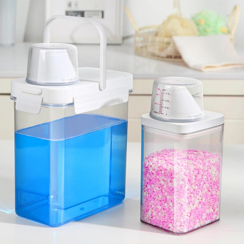 2-Pack Laundry Detergent Dispensers (2750ml + 1100ml) - With Measuring Cup, Multi-Purpose Storage Jars for Washing Powder & More | Ideal for Laundry Room & Kitchen - Image 2
