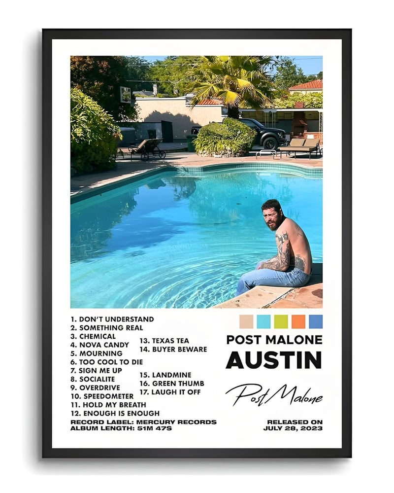 Vyopix Post Malone - Austin Music Album Cover, Wall Decoration Art Framed Poster, Matte & Glossy Laminated Poster with 0.5 Inch Black Wooden Frame (MATTE, 12X18 Inches) - Image 1