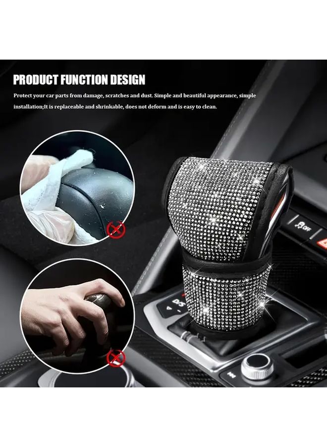 Women Automatic Gear Shift Knob Cover Pink Crystal Rhinestone Faux Leather Car Accessory For Girls - Image 4