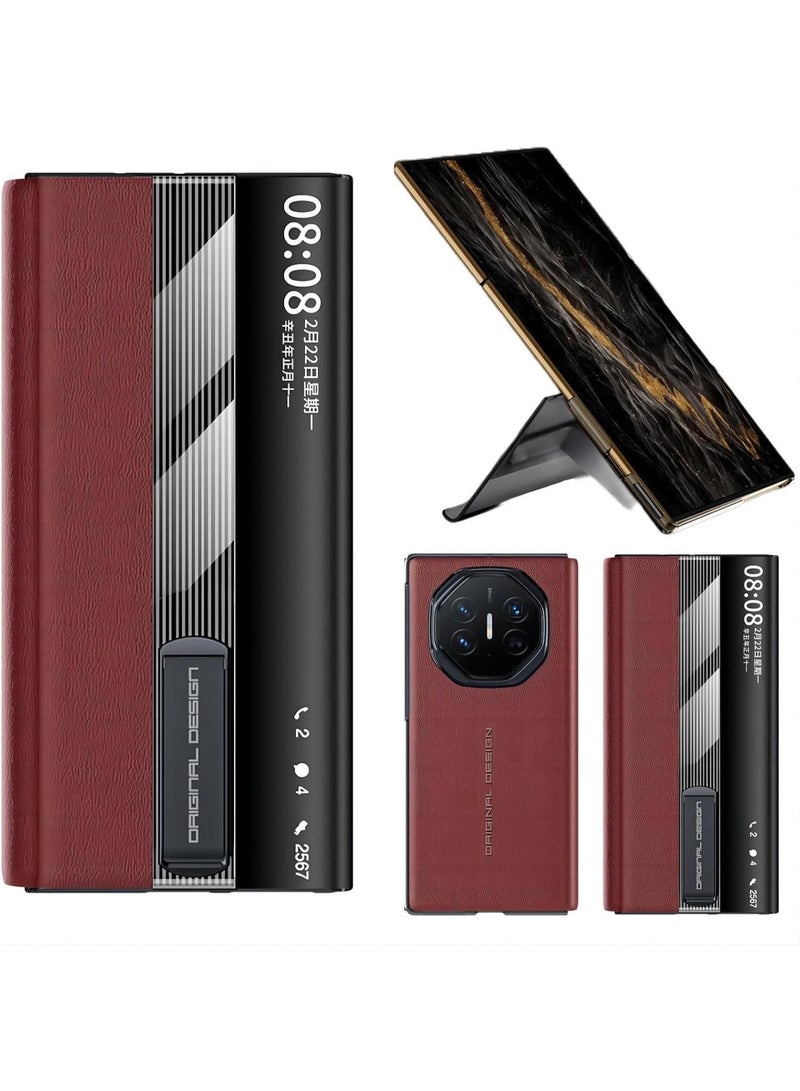 Compatible with Huawei Mate XT Ultimate Case, Built in Metal Stand 【Support Magnetic Car Mount】 Magnet Leather Smart View Flip Cover Phone Cover for Men - Image 4