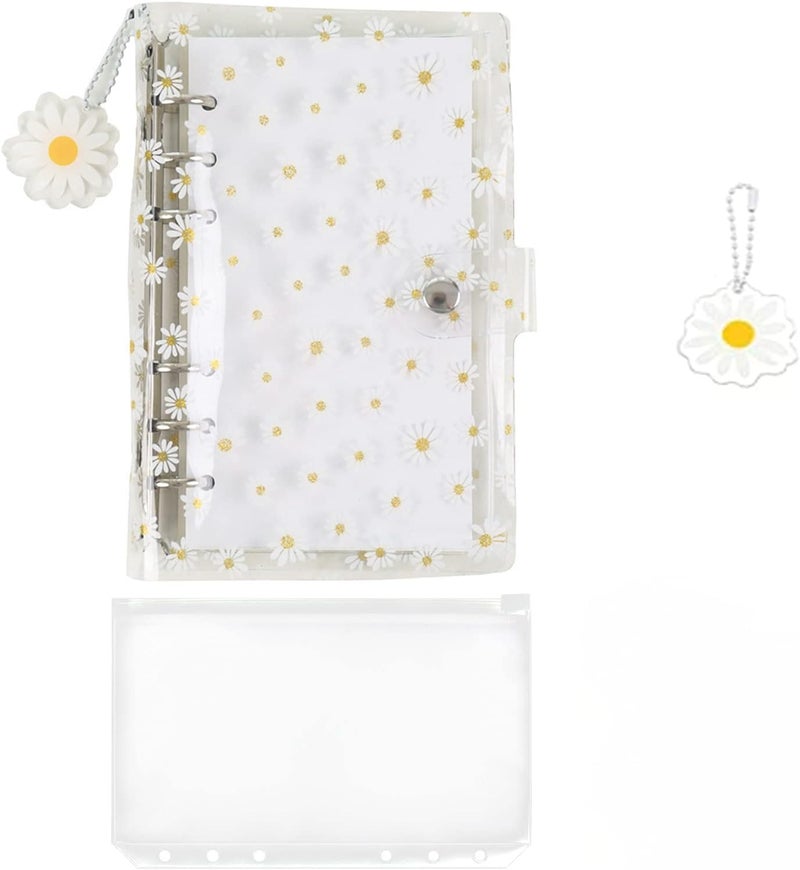 كاست ويف مجلد ميزانية من البولي فينيل كلوريد مقاس A6 مع 45 صفحة من القلب الداخلي الفارغ، غطاء مجلد دفتر ملاحظات بحلقة دائرية واحدة مع جيوب مجلد بسحاب من الأوراق السائبة للبطاقات المصرفية والنقود ومجلد توفير المال على شكل ديزي - Image 1