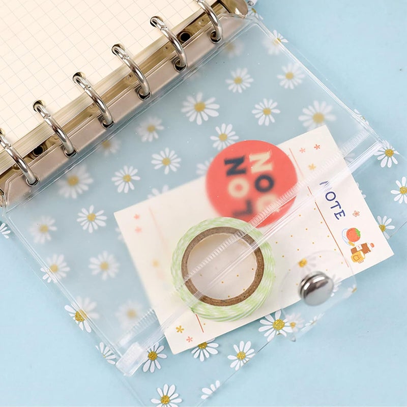 كاست ويف مجلد ميزانية من البولي فينيل كلوريد مقاس A6 مع 45 صفحة من القلب الداخلي الفارغ، غطاء مجلد دفتر ملاحظات بحلقة دائرية واحدة مع جيوب مجلد بسحاب من الأوراق السائبة للبطاقات المصرفية والنقود ومجلد توفير المال على شكل ديزي - Image 4