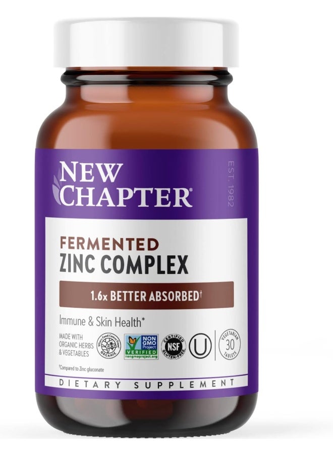 New Chapter Zinc Supplement, New Chapter Fermented Zinc Complex, ONE Daily for Immune Support + Skin Health + Non-GMO Ingredients, Easy to Swallow & Digest, 30 Count (1 Month Supply) - Image 1