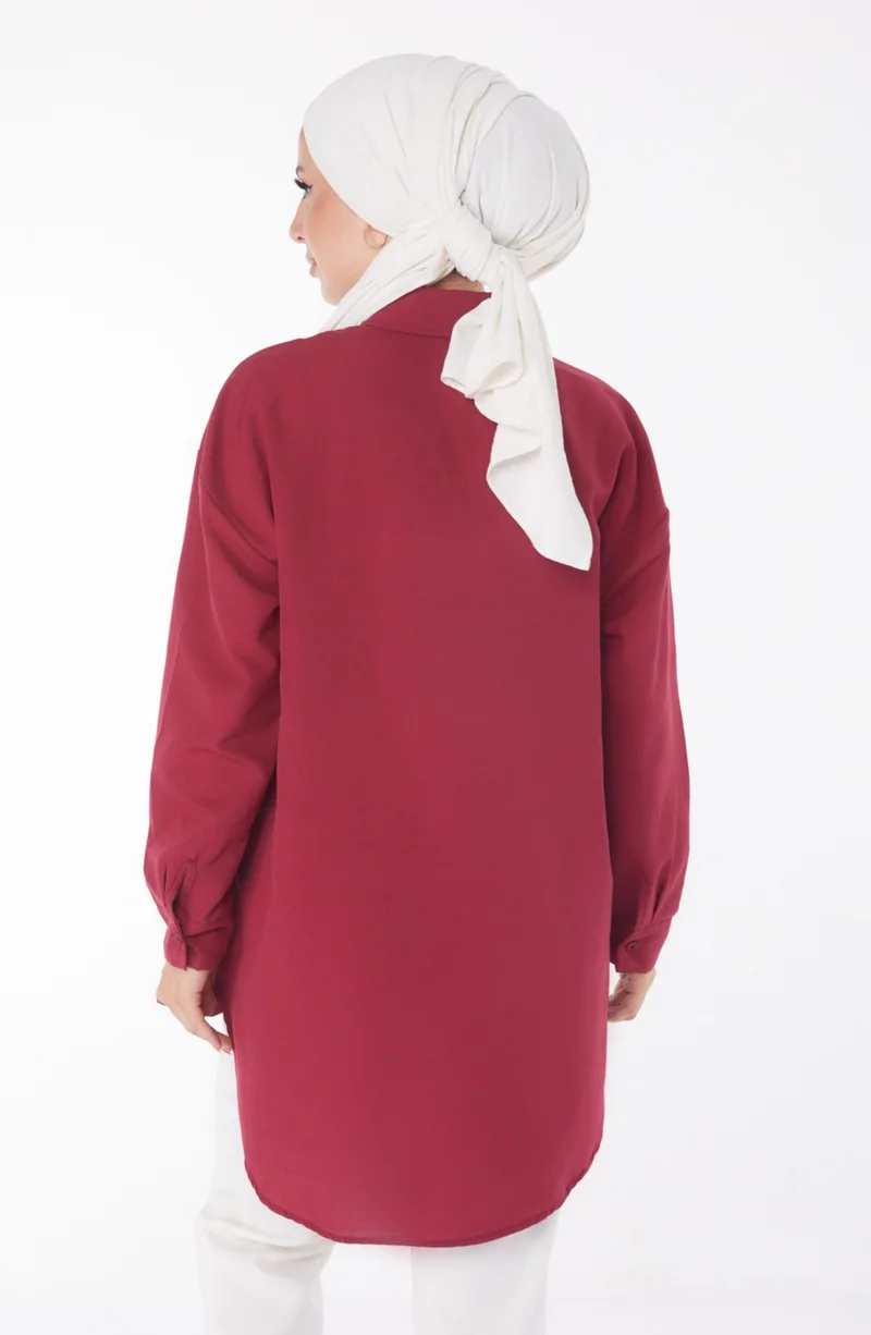 Tofisa Plain Shirt Collar Women's Claret Red Shirt - 13238