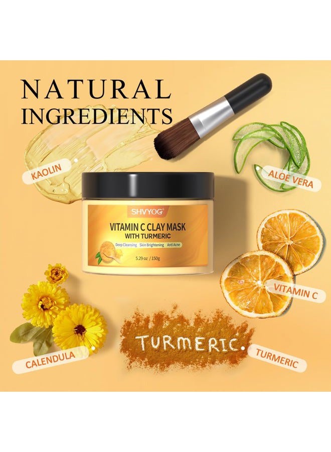 Shvyog Turmeric Vitamin C Clay Mask, Face Mask With Kaolin And For Dark Spots, Skin Care Controlling Oil Refining Pores - Image 3