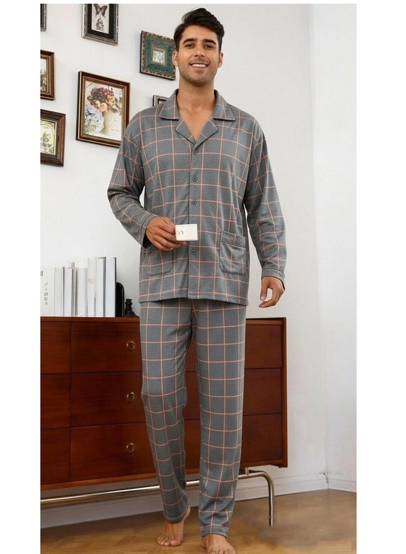 Men's Pajama Set, Cotton Long Sleeve Two-Piece Casual Pajamas - Image 1