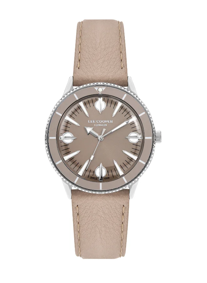لي كوبر Women's Watch, Analog Display and Leather Strap - LC07932.344, Beige