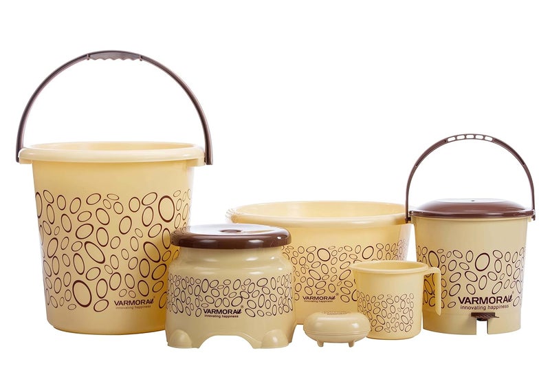 Varmora Plastic Royal Jumbo Balti 6 Pcs. Set (Large, Beige)