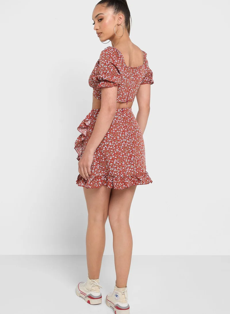 Ginger Co-Ord Ruffle Top And Skirt Set