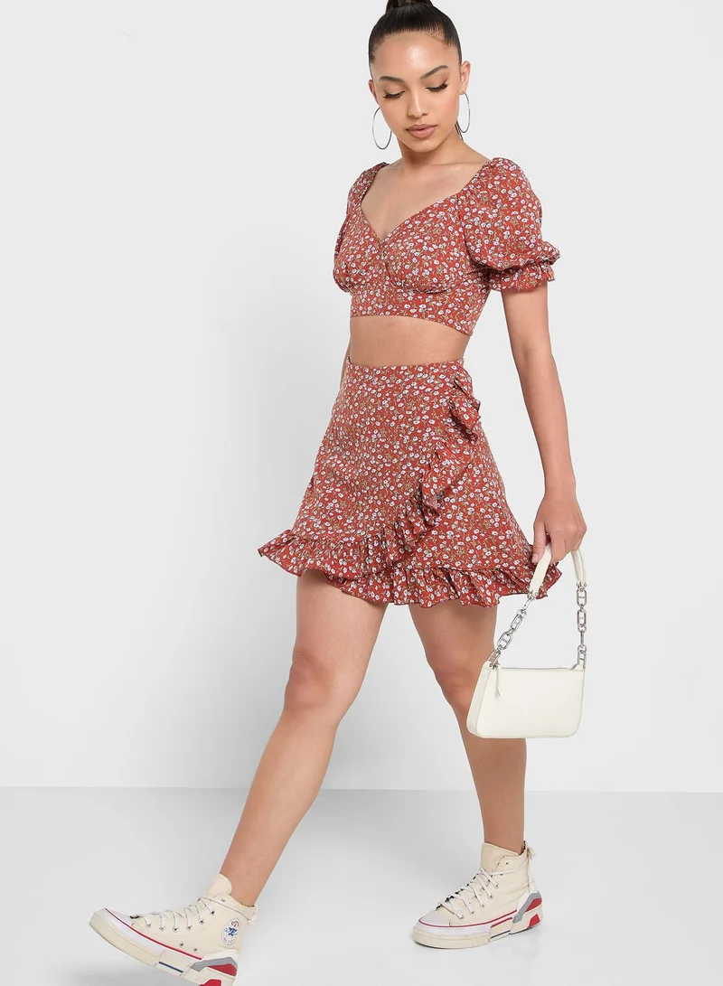 Ginger Co-Ord Ruffle Top And Skirt Set