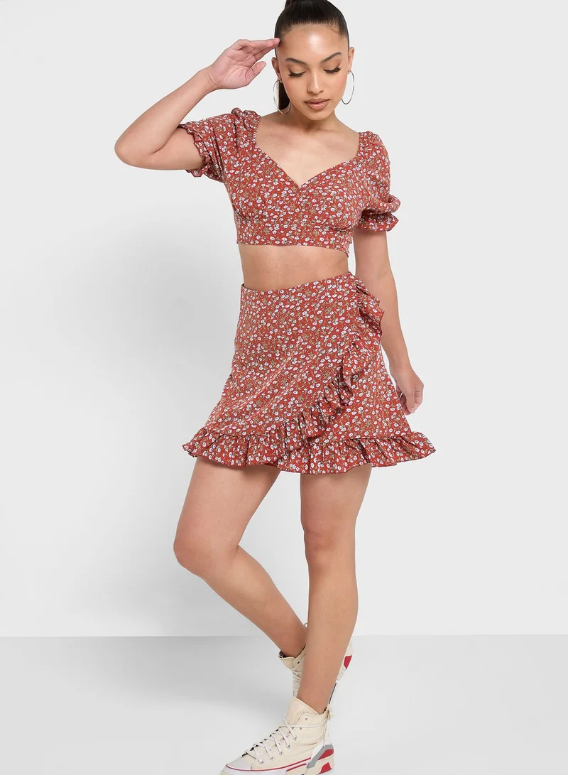 Ginger Co-Ord Ruffle Top And Skirt Set