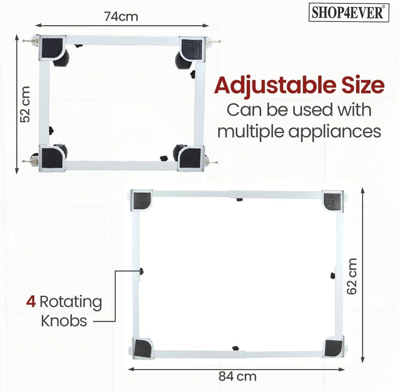 Shop4Ever TAFTA Adjustable Heavy Duty Front/Top Load Washing Machine Stand Trolley for 5kg, 5.5kg, 5.8kg, 6kg, 6.2kg, 6.5kg, 6.8kg, 7kg, 7.2kg, 7.5kg, 7.8kg, 8kg Capacity (Black & White) - Image 3