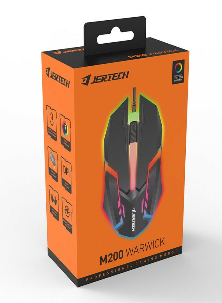 JERTECH Professional Warwick M200 LED Wired Gaming Mouse, Black - Image 2