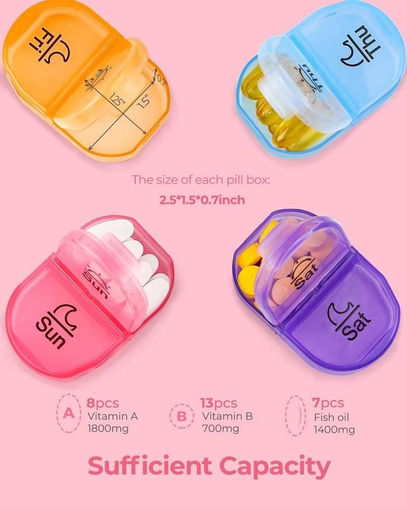 AMOOS Cute Pill Organizer 2 Times a Day, PU Leather Pill Case for Women, Portable Weekly Pill Box for Purse with Storage Bag to Hold Vitamins, Medications, Fish Oils, Supplements (Pink) - Image 3
