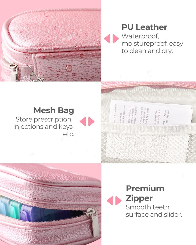 AMOOS Cute Pill Organizer 2 Times a Day, PU Leather Pill Case for Women, Portable Weekly Pill Box for Purse with Storage Bag to Hold Vitamins, Medications, Fish Oils, Supplements (Pink) - Image 4