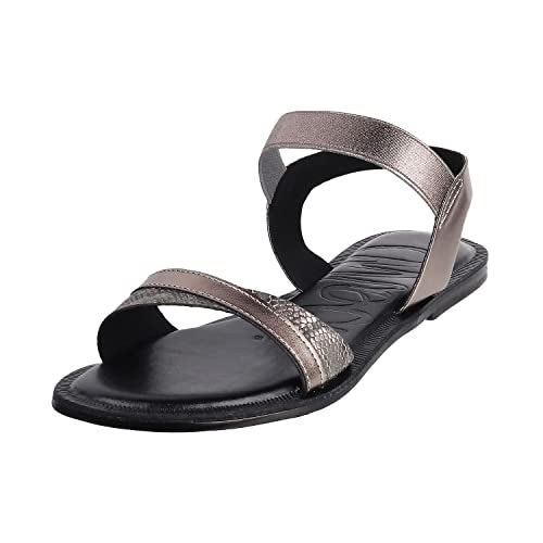 Mochi Women Gun Metal Flat Fashion Sandal UK/7 EU/40 (33-3192) - Image 1