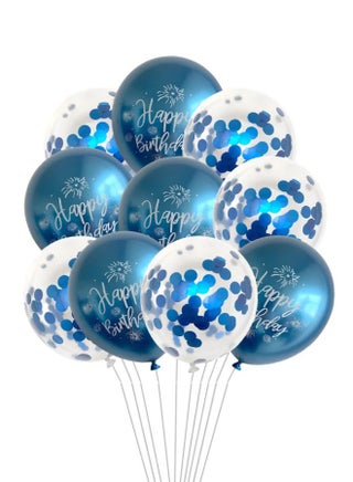 Happy Birthday 10 Piece Chrome Metallic & Cofetti Latex Balloons