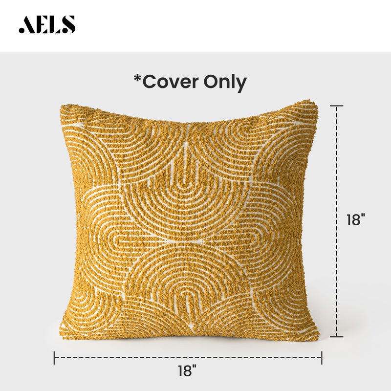 AELS Boho Decorative Textured Throw Pillow Covers 18x18, Organic Modern Mid Century Rainbow Tufted Pillow Case, Farmhouse Rustic Geometric Woven Cushion Case for Bed Couch Sofa, Mustard Yellow - Image 2