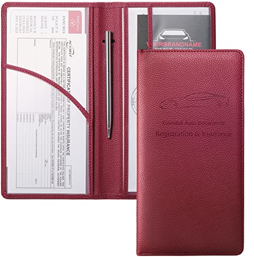 Yarnic Car Registration and Insurance Holder, Pu Leather Car Document Holder Registration and Insurance Card Holder Vehicle Glove Box Car Organizer with Magnetic Closure for Women Men (Wine Red) - Image 1