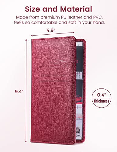 Yarnic Car Registration and Insurance Holder, Pu Leather Car Document Holder Registration and Insurance Card Holder Vehicle Glove Box Car Organizer with Magnetic Closure for Women Men (Wine Red) - Image 2