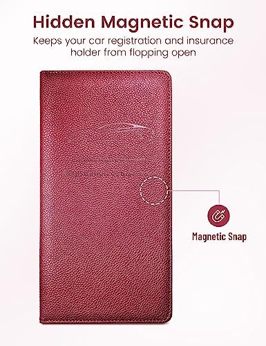 Yarnic Car Registration and Insurance Holder, Pu Leather Car Document Holder Registration and Insurance Card Holder Vehicle Glove Box Car Organizer with Magnetic Closure for Women Men (Wine Red) - Image 5