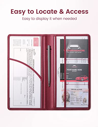 Yarnic Car Registration and Insurance Holder, Pu Leather Car Document Holder Registration and Insurance Card Holder Vehicle Glove Box Car Organizer with Magnetic Closure for Women Men (Wine Red) - Image 3