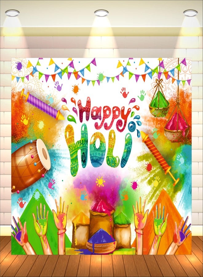 Party Baazaar Happy Holi Party Backdrop | Holi Party Decorations | Multicolor Festival of Colors Photo Booth Banner for Home & Office Decor (Pack of 1, Size: 5x4Feet) - Image 1
