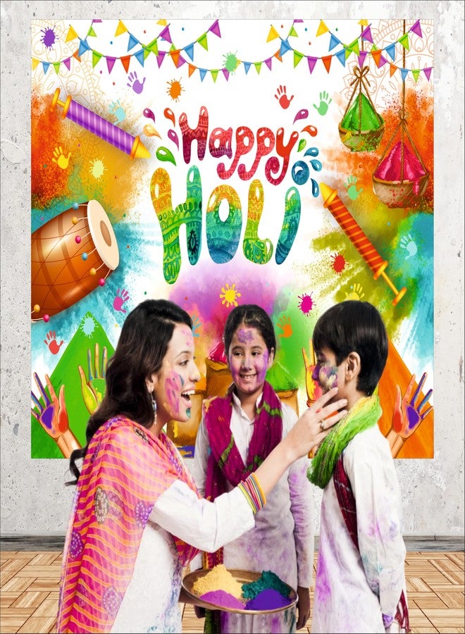 Party Baazaar Happy Holi Party Backdrop | Holi Party Decorations | Multicolor Festival of Colors Photo Booth Banner for Home & Office Decor (Pack of 1, Size: 5x4Feet) - Image 2