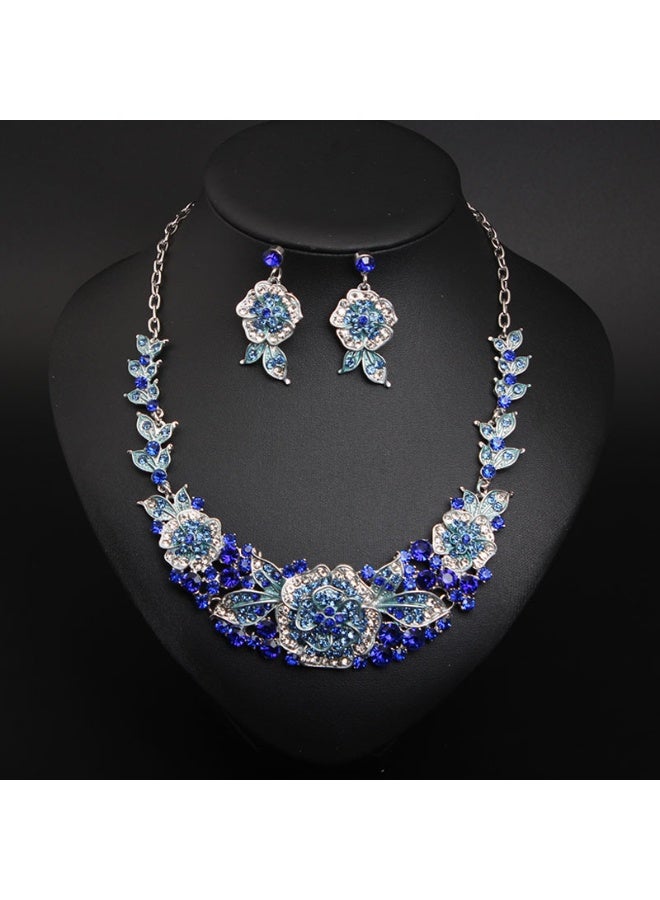 NIBEMINENT Colorful Flower Rhinestone Lock Necklace and Earring Set