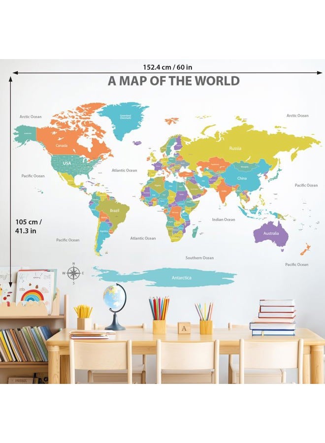 Decowall Modern Pastel Tones World Map Kids Wall Stickers Wall Decals Peel and Stick Removable Wall Stickers for Kids Nursery Bedroom Living Room(1809/S/XS) Large - Image 5