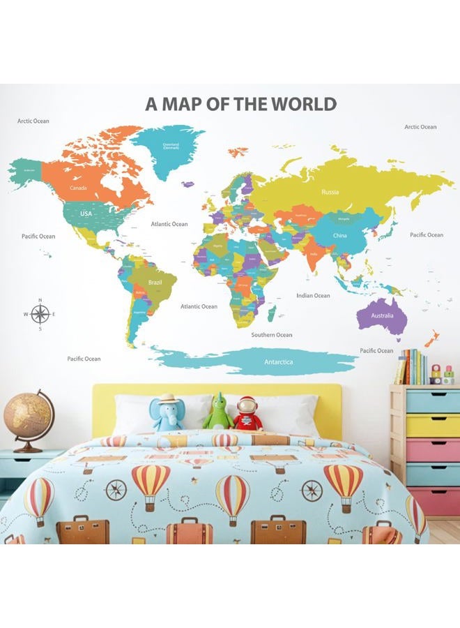 Decowall Modern Pastel Tones World Map Kids Wall Stickers Wall Decals Peel and Stick Removable Wall Stickers for Kids Nursery Bedroom Living Room(1809/S/XS) Large - Image 3
