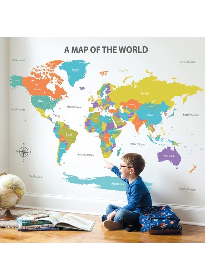 Decowall Modern Pastel Tones World Map Kids Wall Stickers Wall Decals Peel and Stick Removable Wall Stickers for Kids Nursery Bedroom Living Room(1809/S/XS) Large - Image 2