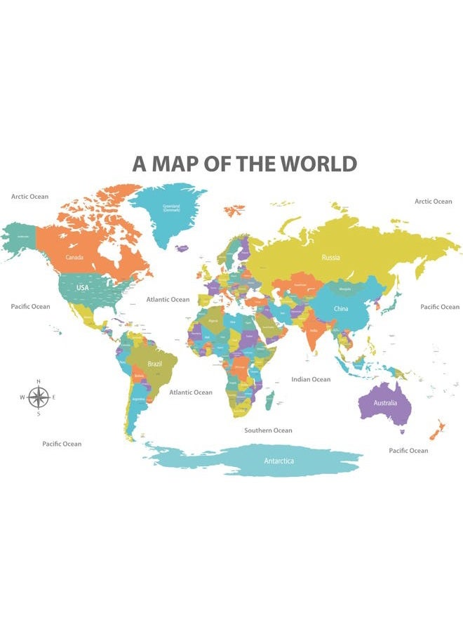Decowall Modern Pastel Tones World Map Kids Wall Stickers Wall Decals Peel and Stick Removable Wall Stickers for Kids Nursery Bedroom Living Room(1809/S/XS) Large - Image 1
