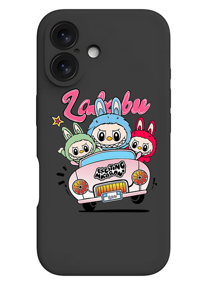 Theodor Protective Slim Fit Case Liquid Silicone Cover with Full Body Protection Anti-Scratch Shockproof Case For Apple iPhone 16 Plus (Black) Labubu (1) - Image 1