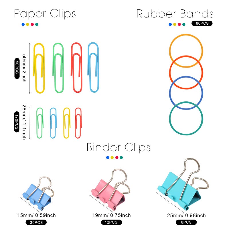 Joyberg 300 Pcs Binder Clips, Rubber Bands, Office Set, Paper Clips, School & Teacher Supplies for Office Desk Essentials (Assorted Sizes) - Image 2