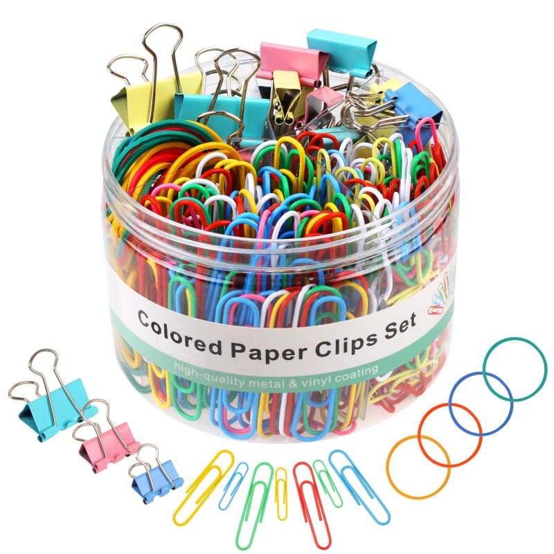 Joyberg 300 Pcs Binder Clips, Rubber Bands, Office Set, Paper Clips, School & Teacher Supplies for Office Desk Essentials (Assorted Sizes) - Image 1