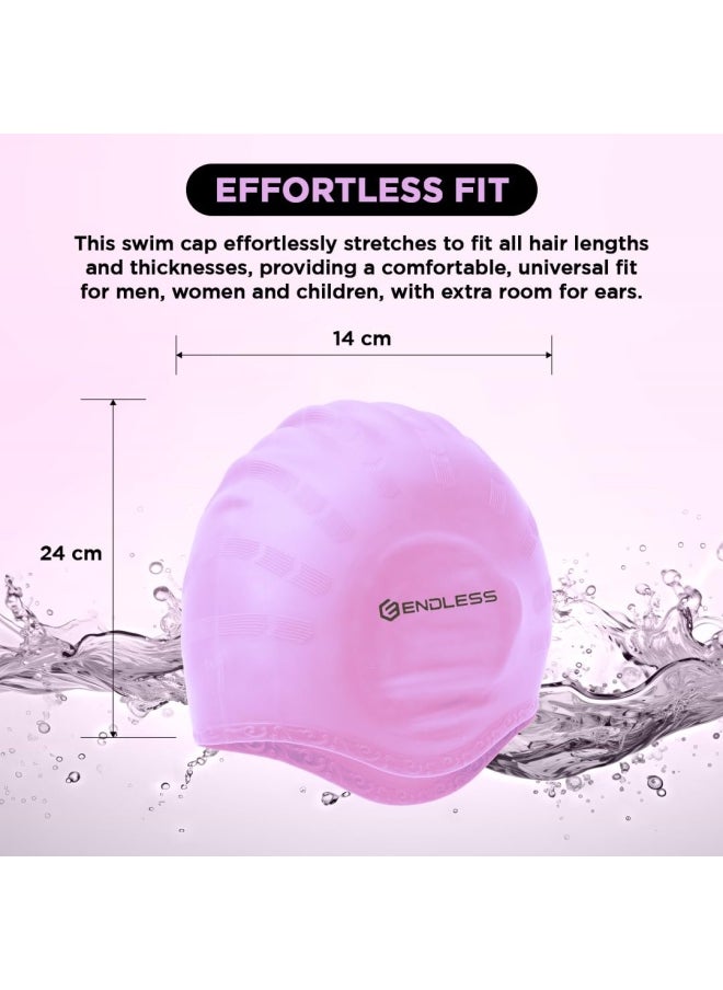 EL1023 Comfortable Silicon Swimming Cap with Ergonomic Ear Pockets | Pink | Material : Silicon | Fully Elastic Waterproof Cap for Long and Short Hair with Thicker Edge | For Women and Men - pzsku/Z8427D8E7DF4D31ED6118Z/45/_/1721634095/c0cf11b8-f8ee-4c95-8906-729b32d14d82