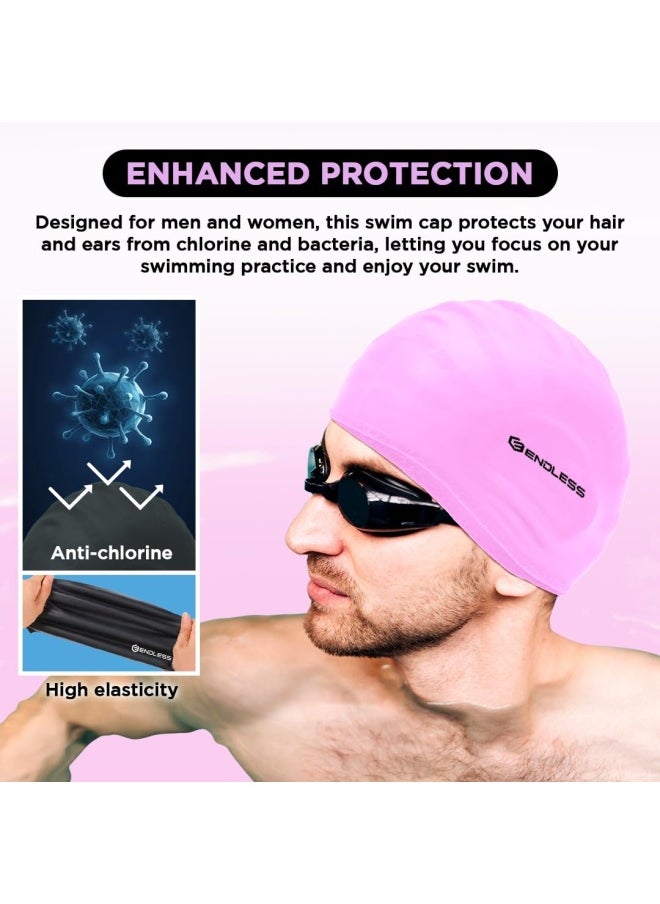 EL1023 Comfortable Silicon Swimming Cap with Ergonomic Ear Pockets | Pink | Material : Silicon | Fully Elastic Waterproof Cap for Long and Short Hair with Thicker Edge | For Women and Men - pzsku/Z8427D8E7DF4D31ED6118Z/45/_/1721634104/e7de0157-e111-49cf-8e53-ec15daa360d2