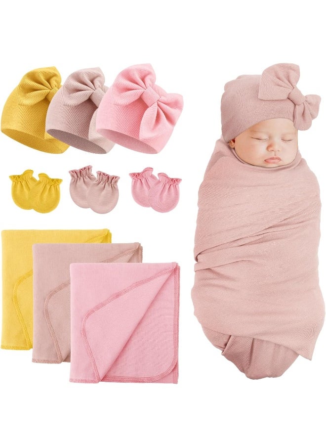 DRESHOW DRESHOW BQUBO Newborn Receiving Blanket Bow Hat Gloves Set Cotton Warm Baby Swaddle Blanket Wrap Baby Sleep Sack Shower Gift  - Image 1