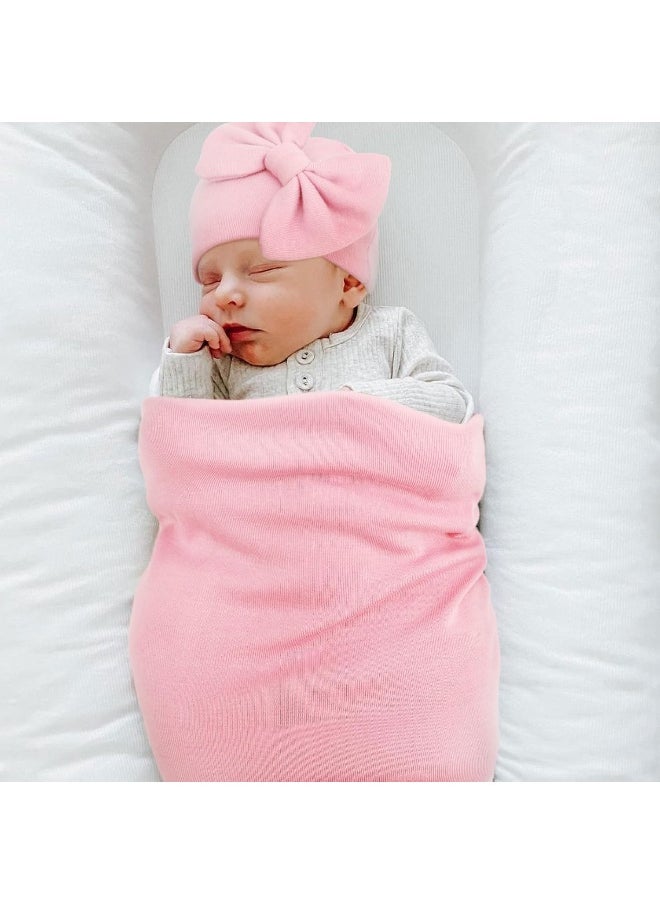 DRESHOW DRESHOW BQUBO Newborn Receiving Blanket Bow Hat Gloves Set Cotton Warm Baby Swaddle Blanket Wrap Baby Sleep Sack Shower Gift  - Image 5