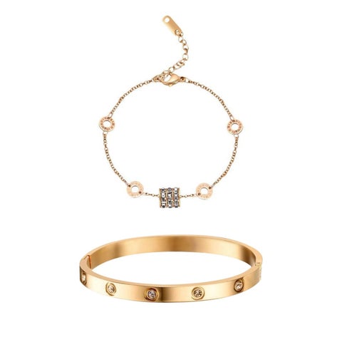 18K Gold 316L Stainless Steel Bracelet for Women - Charm Bangle Jewelry Set, Hypoallergenic & Rust-Resistant,Gift for Mother's Day, Birthday