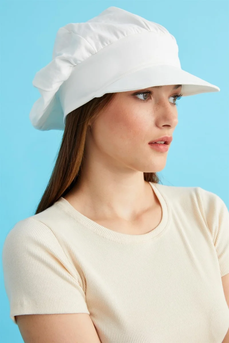 بوتيكجيز White Women's 4 Seasons Cotton, Ultra Soft, Lightweight, Anti-Sweat, Stylish, Trendy Cap and Combed Cotton Hat with Visor