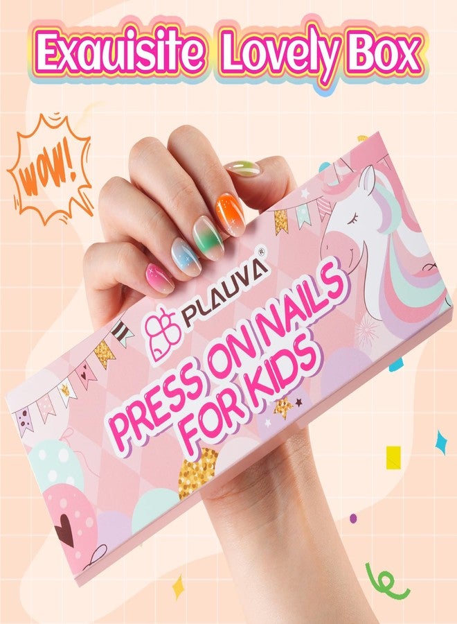 Plauva 26 Pieces Press on Nails for Kids, Children Colorful Fake Nail for Kids Teenager Girls 8-12 Years Press on Nails with Nail Glue - Image 2