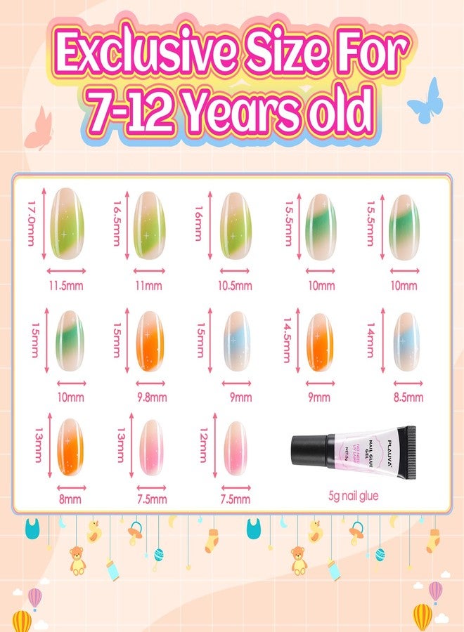 Plauva 26 Pieces Press on Nails for Kids, Children Colorful Fake Nail for Kids Teenager Girls 8-12 Years Press on Nails with Nail Glue - Image 5