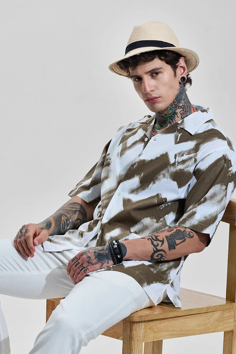 SNITCH Muted Brown Abstract Half Sleeve Oversized Shirt