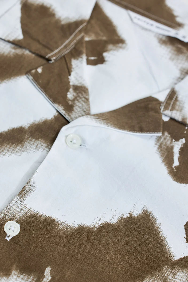 سنيتش Muted Brown Abstract Half Sleeve Oversized Shirt