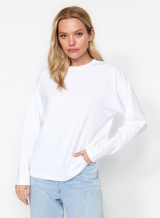 White 100% Cotton Basic Crew Neck Long Sleeve Regular Fit Knitted T-Shirt TWOAW24TS00013 - pzsku/Z8427FBB82A2595604122Z/45/_/1730941110/66d5c831-99a4-49bb-b3cd-d0a7760aeff5