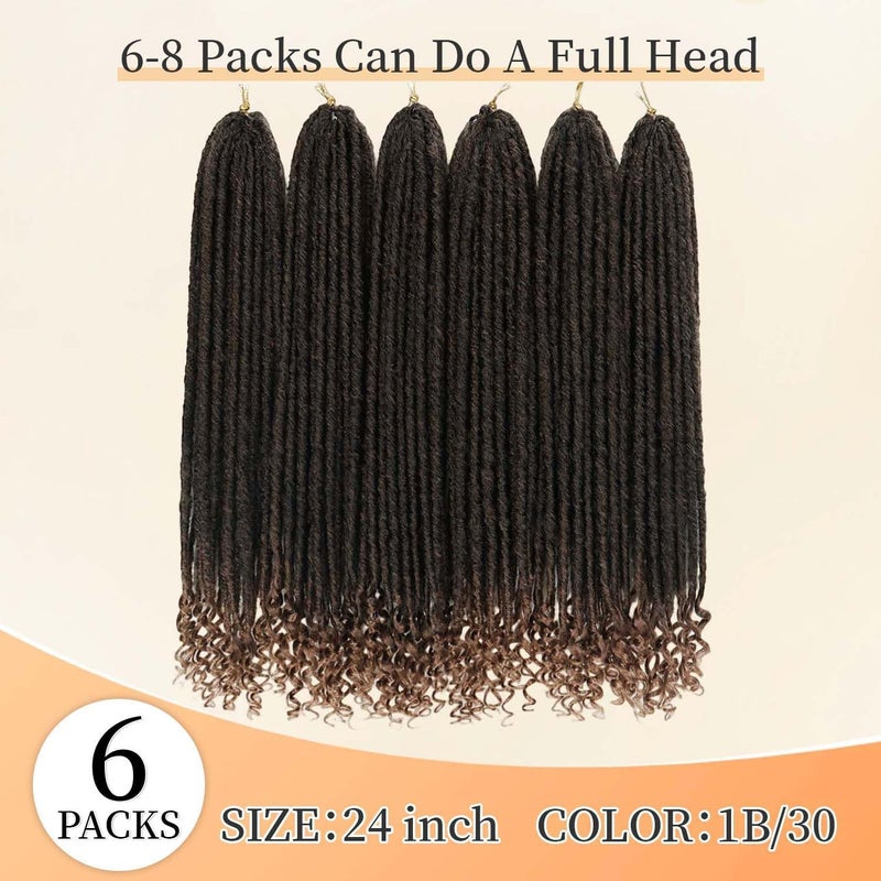 MODERN QUEEN 6 Packs Goddess Locs Crochet Hair, 24 Inch Straight Faux Locs Crochet Braids, Pre-Looped Curly Soft Synthetic Ombre Braiding Hair Extensions for Black Women(24 Inch, 6 Packs, 1B/30#) - Image 3